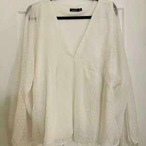 Boohoo White Sheer Polka Dot Blouse